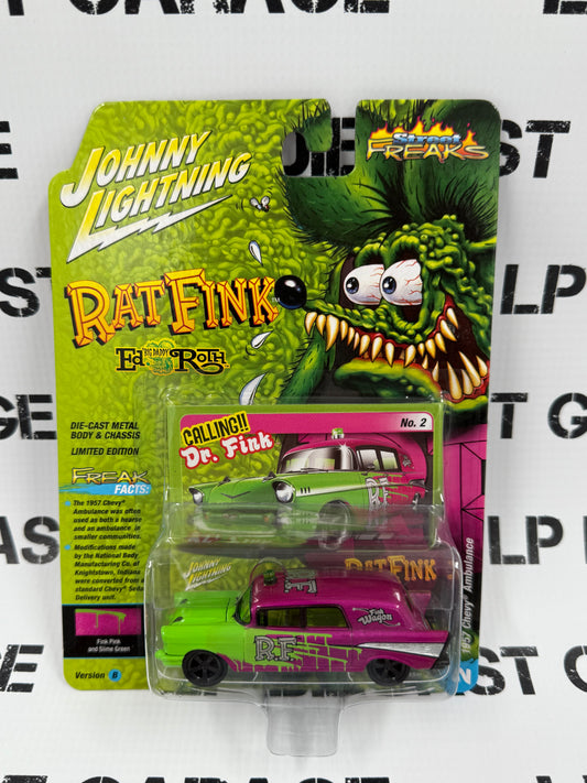 JOHNNY LIGHTNING 1957 Chevy Ambulance Rat Fink Dr. Fink 1:64 Diecast Street Freaks
