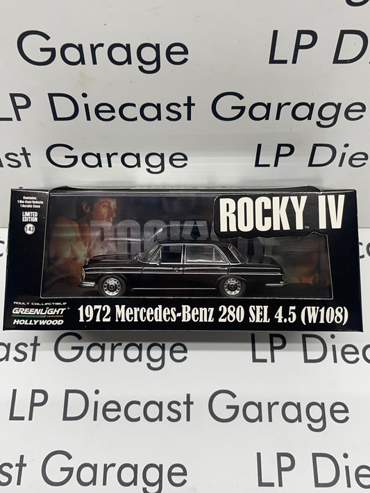 GREENLIGHT 1972 Mercedes-Benz 280 SEL 4.5 (W108) Black Rocky IV Movie Car 1:43 Diecast