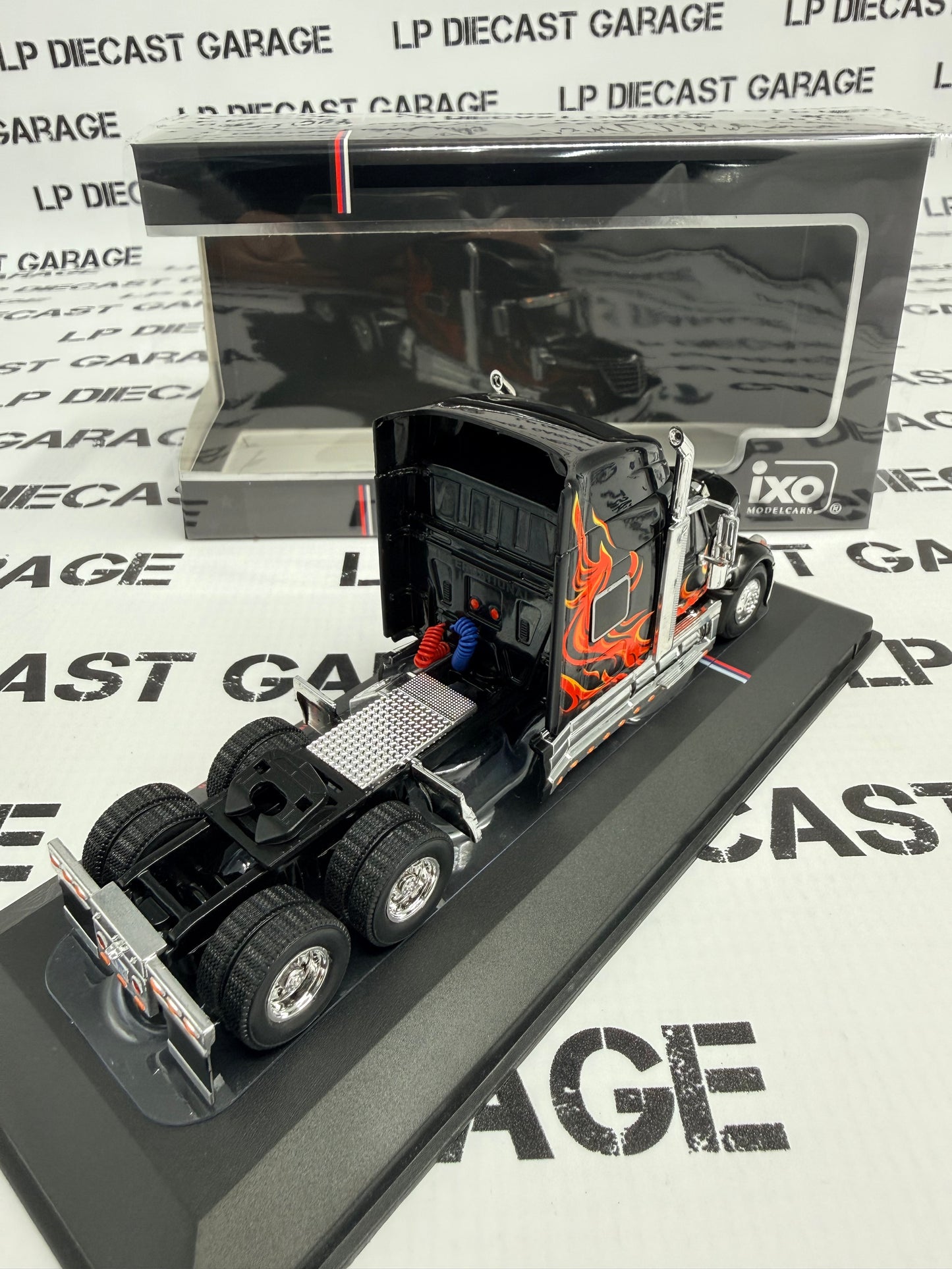 IXO Models 2010 International Lonestar Black w/ Flames Semi Truck 1:64 Diecast