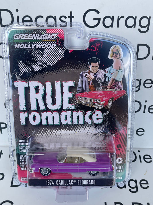 GREENLIGHT 1974 Cadillac Eldorado Pink Convertible True Romance 1:64 Diecast Hollywood
