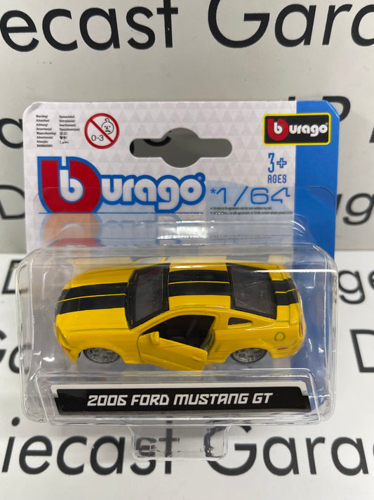 BBURAGO 2006 Ford Mustang GT Yellow w/ Black Stripes 1:64 Diecast