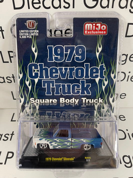 M2 Machines 1979 Chevrolet Silverado Squarebody Truck Blue with Flames MiJo Exclusive 1:64 Diecast