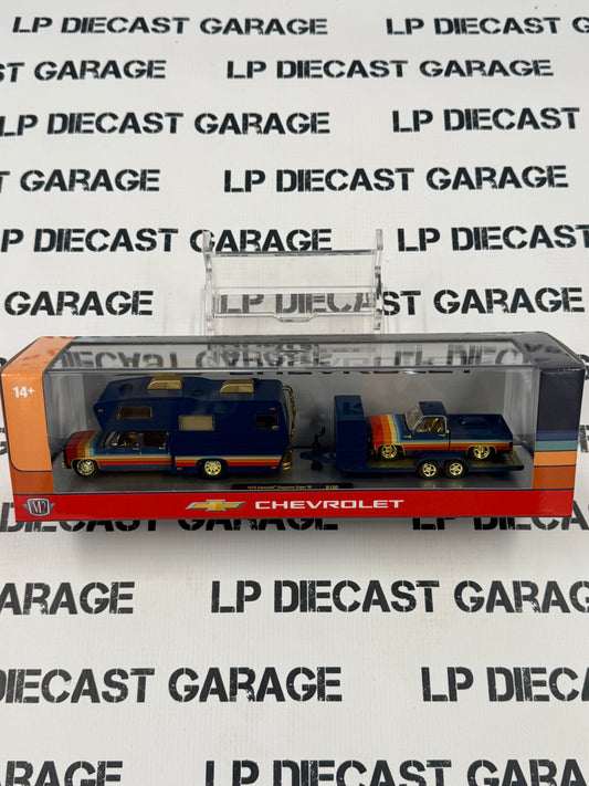 CHASE M2 Haulers 1975 Chevrolet Cheyenne Camper + C10 Blue 1:64 Diecast