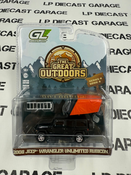 GREENLIGHT 2008 Jeep Wrangler Rubicon Black w/ Tent 1:64 Diecast Great Outdoors