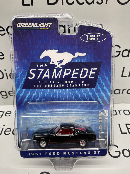 GREENLIGHT 1965 Ford Mustang GT Raven Black w/ Red Stripes 1:64 Diecast Stampede