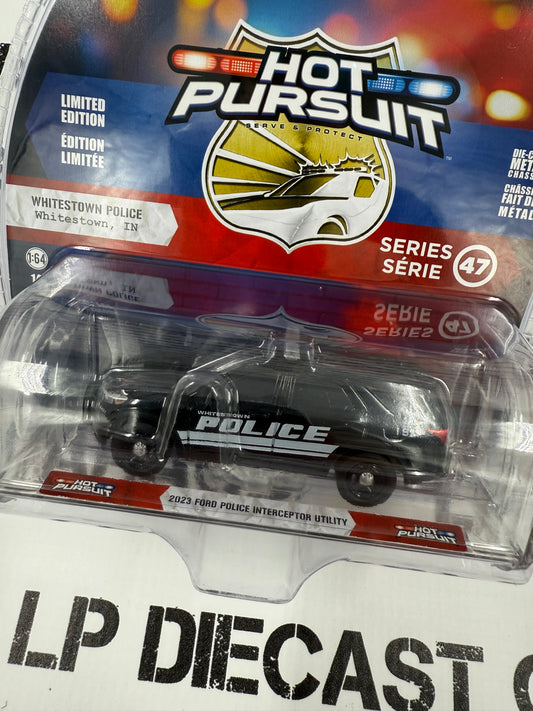 GREENLIGHT 2023 Ford Explorer Police Whitestown Indiana 1:64 Diecast Hot Pursuit