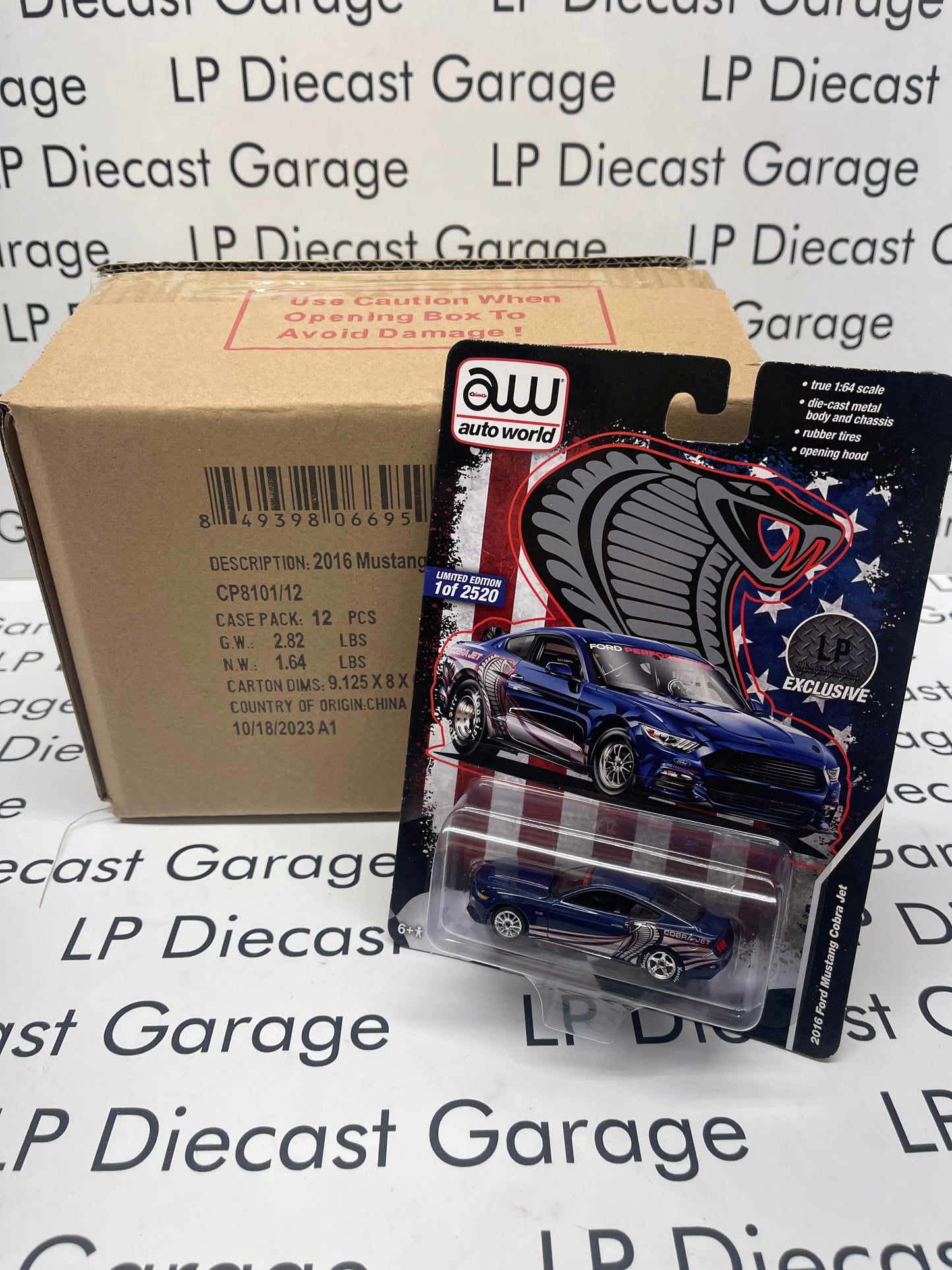 AUTO WORLD 2016 Ford Mustang Cobra Jet Blue Exclusive 1:64 Diecast CASE OF 12PCS