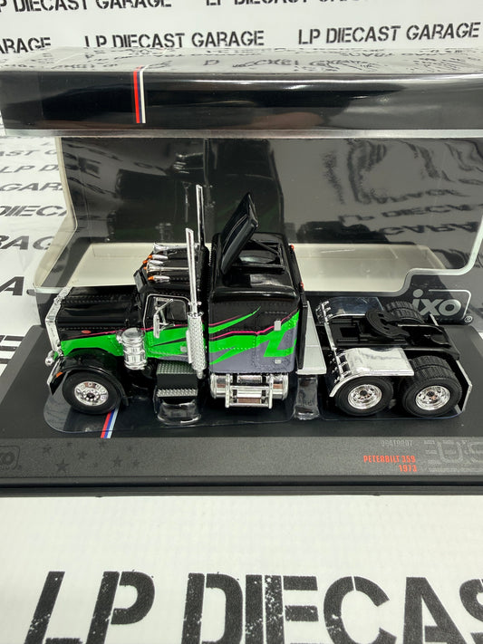 IXO Models 1973 Peterbilt 359 Black w/ Green Design Semi Truck 1:64 Diecast