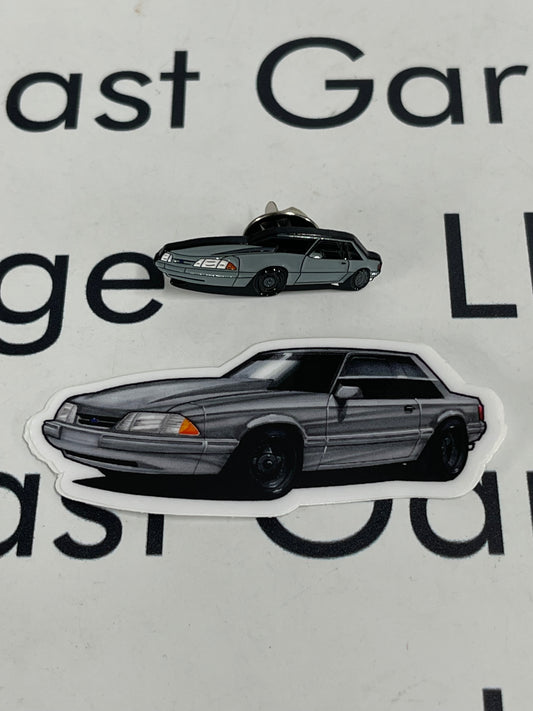 LP Diecast Exclusive 1993 Ford Mustang LX Coupe Gray Pin & Sticker Set