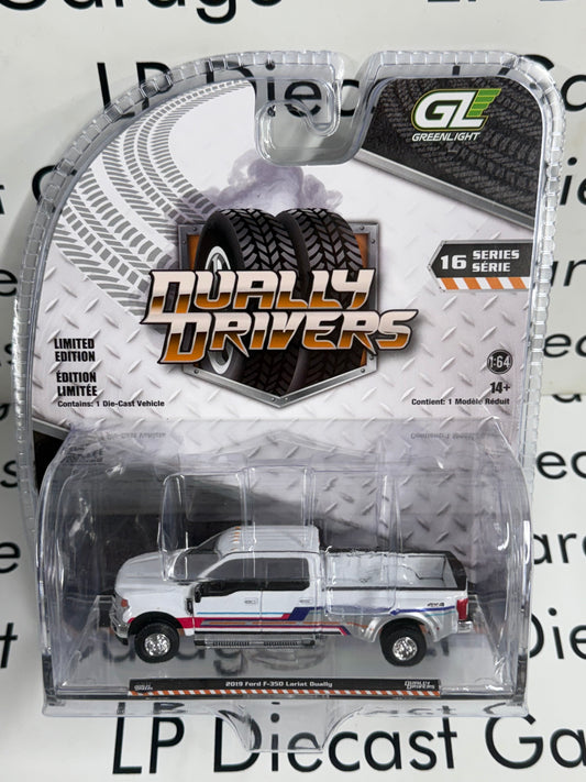 GREENLIGHT 2019 Ford F-350 Lariat White w/ Decals 1:64 Diecast Dually Drivers