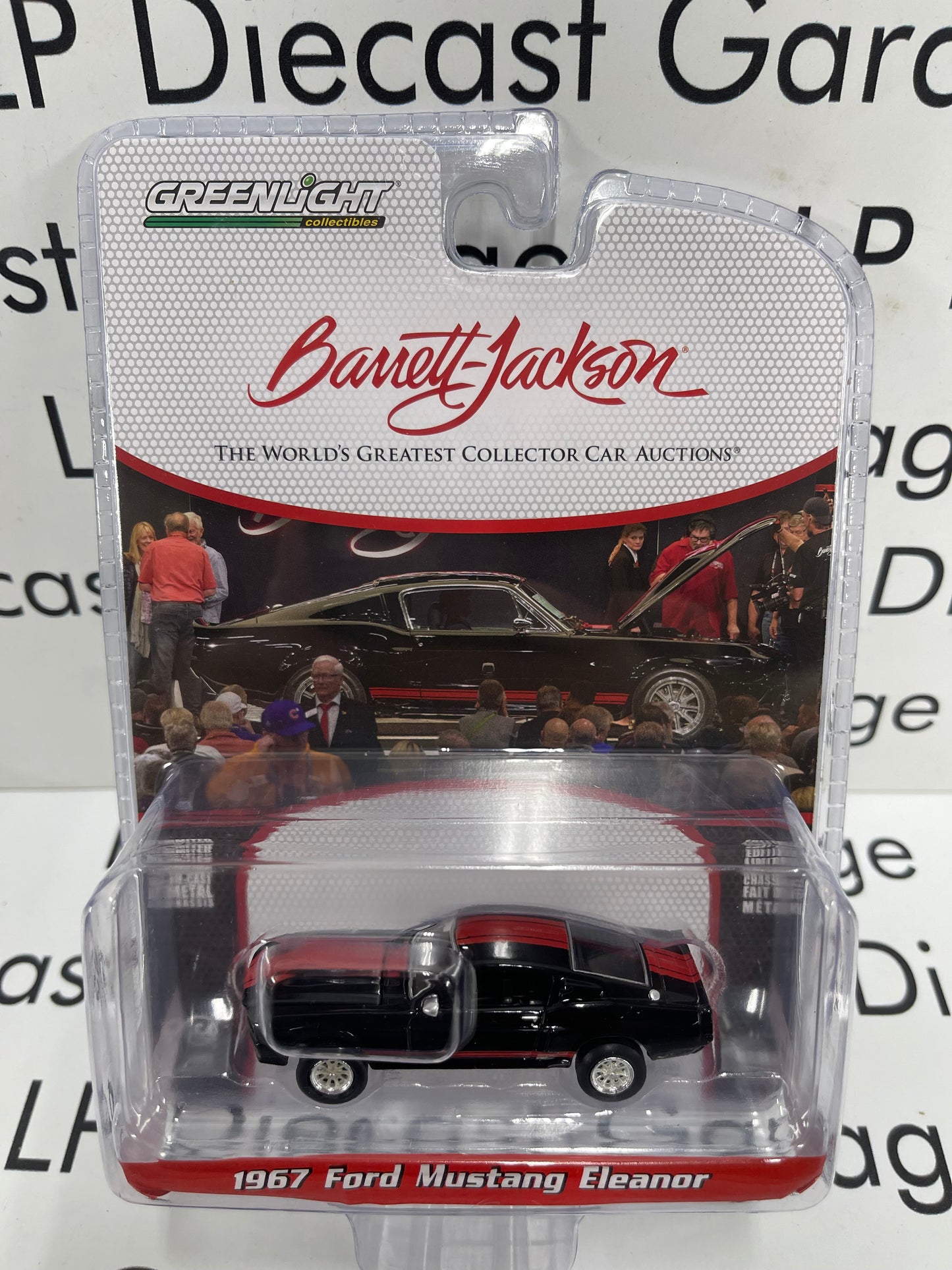 GREENLIGHT 1967 Ford Mustang Shelby GT500 Eleanor Black w/ Red Stripe 1:64 Diecast Barrett Jackson