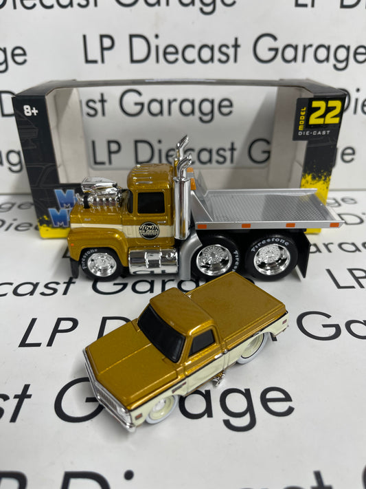 MAISTO 1980 Mack & 1972 Chevy C10 Gold Trucks 1:64 Diecast Muscle Machines