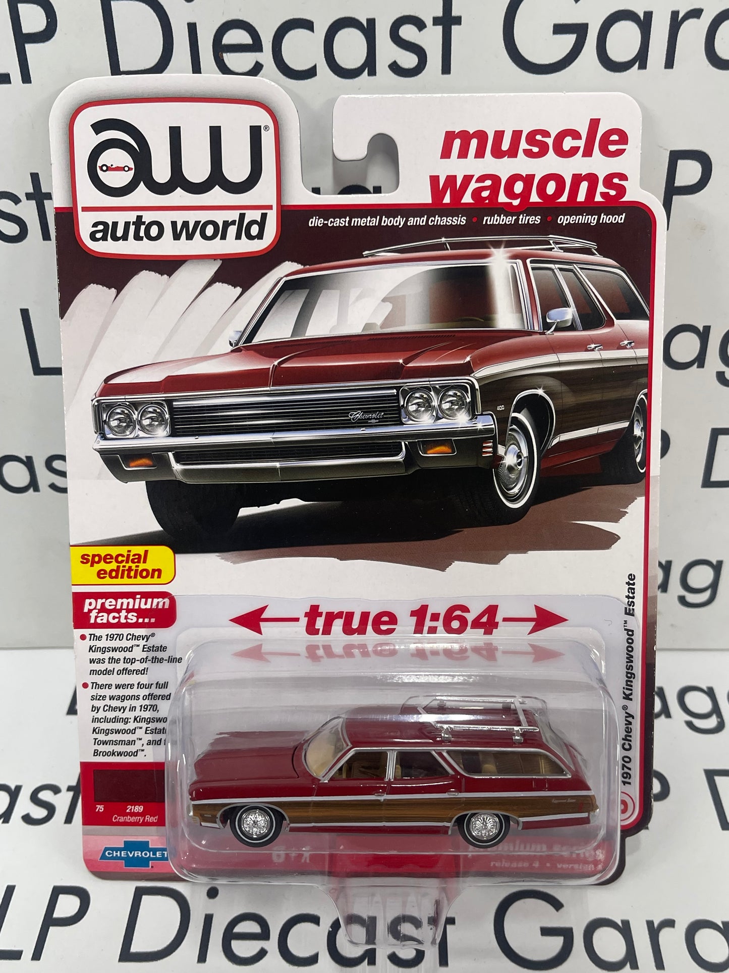 AUTO WORLD 1970 Chevy Kingswood Estate Cranberry Red 1:64 Diecast Muscle Wagons
