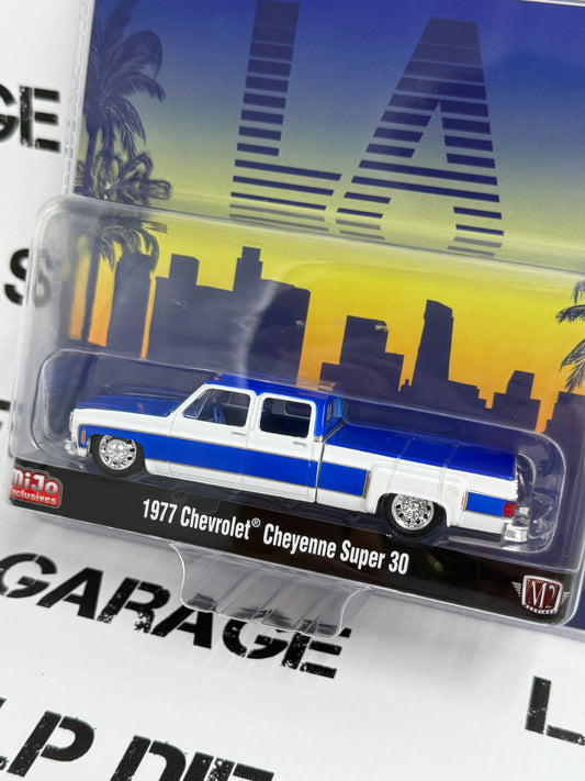 M2 1977 Chevrolet Cheyenne Super 30 LA White/Blue 1:64 Diecast Mijo