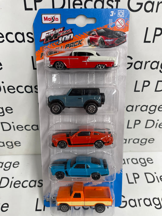 MAISTO Fresh Metal 5 Pack Ford Chevy Set 1:64 Diecast Mustang Bronco F150 Bel Air