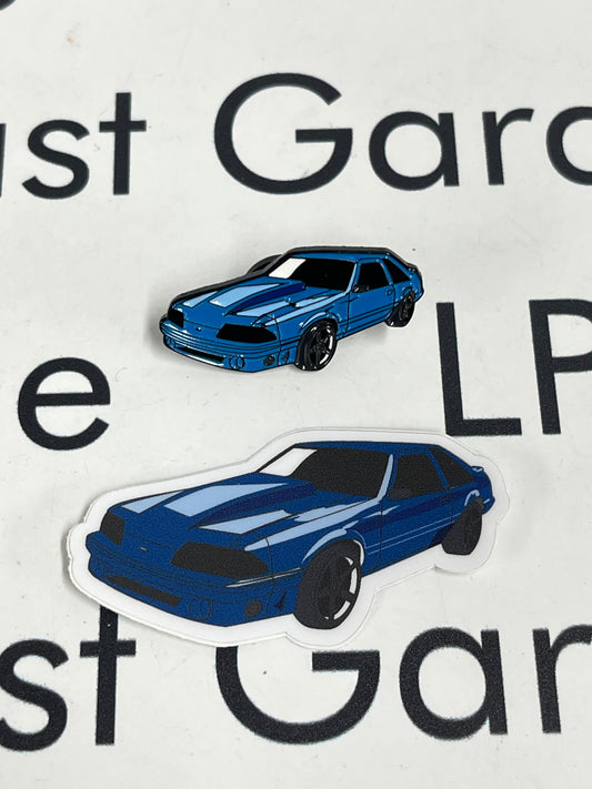 LP Diecast Exclusive 1992 Ford Mustang GT Hatchback Blue Pin & Sticker Set
