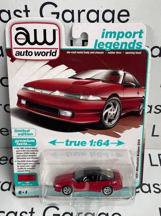 AUTO WORLD 1991 Mitsubishi Eclipse GSX Red 1:64 Diecast Import Legends