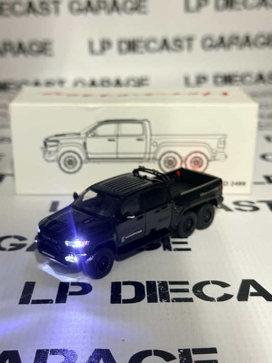 MODEL TRUCK 2022 Ram TRX Mammoth Hennessey 6X6 Truck Black 1:64 Diecast w/ LED Lights