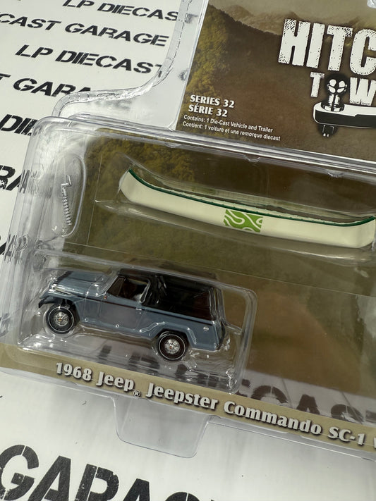GREENLIGHT 1968 Jeep Commando w/ Kayak Trailer Blue 1:64 Diecast Hitch & Tow