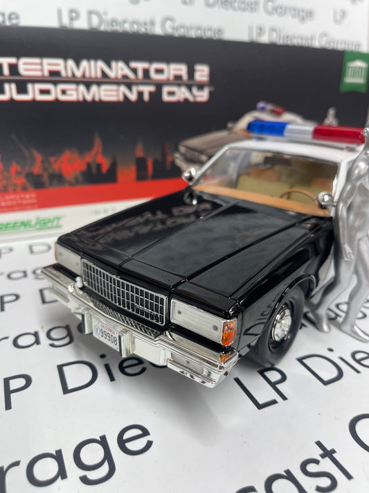 GREENLIGHT 1987 Chevrolet Caprice Metropolitan Police w/ T-1000 Figure Terminator 2 Judgement Day 1:18 Diecast