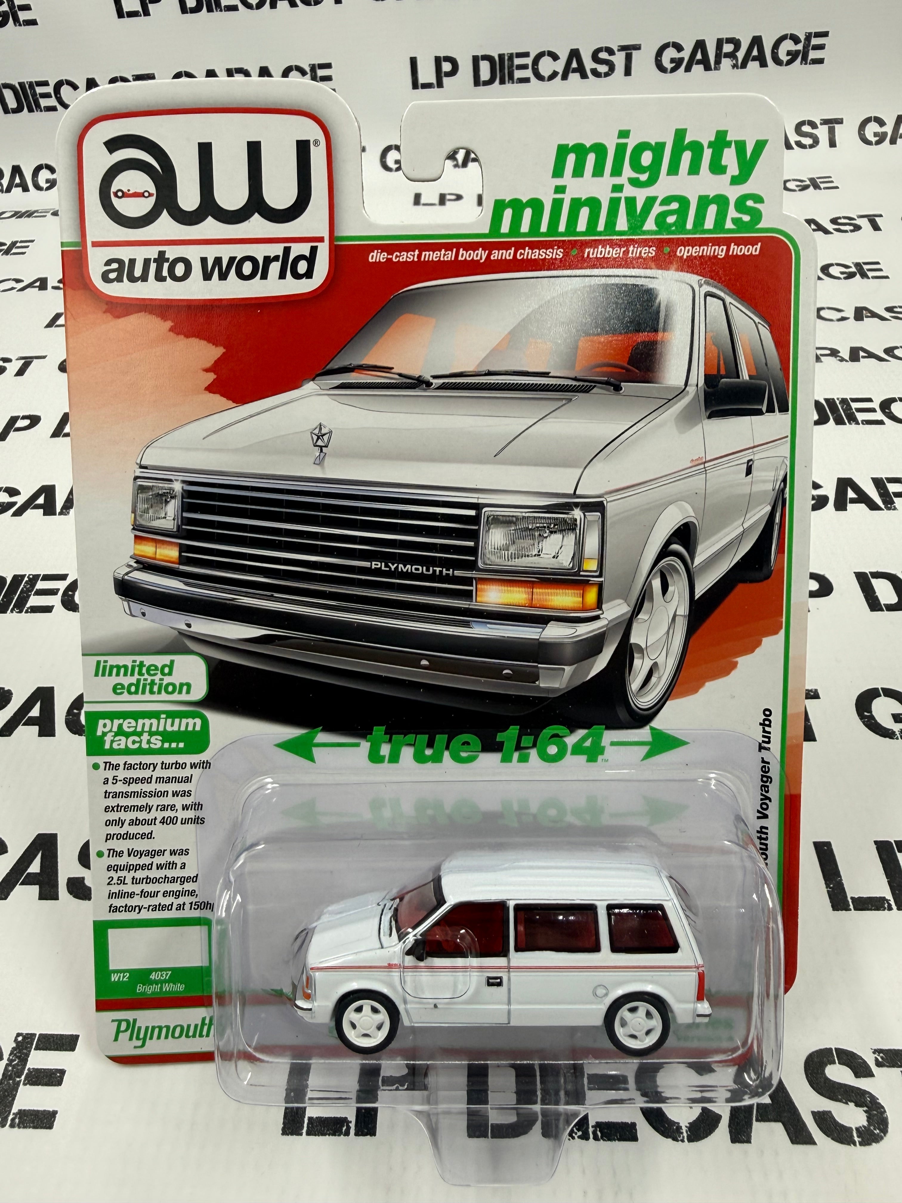 AUTO WORLD 1989 Plymouth Voyager Turbo White 1:64 Diecast Mighty