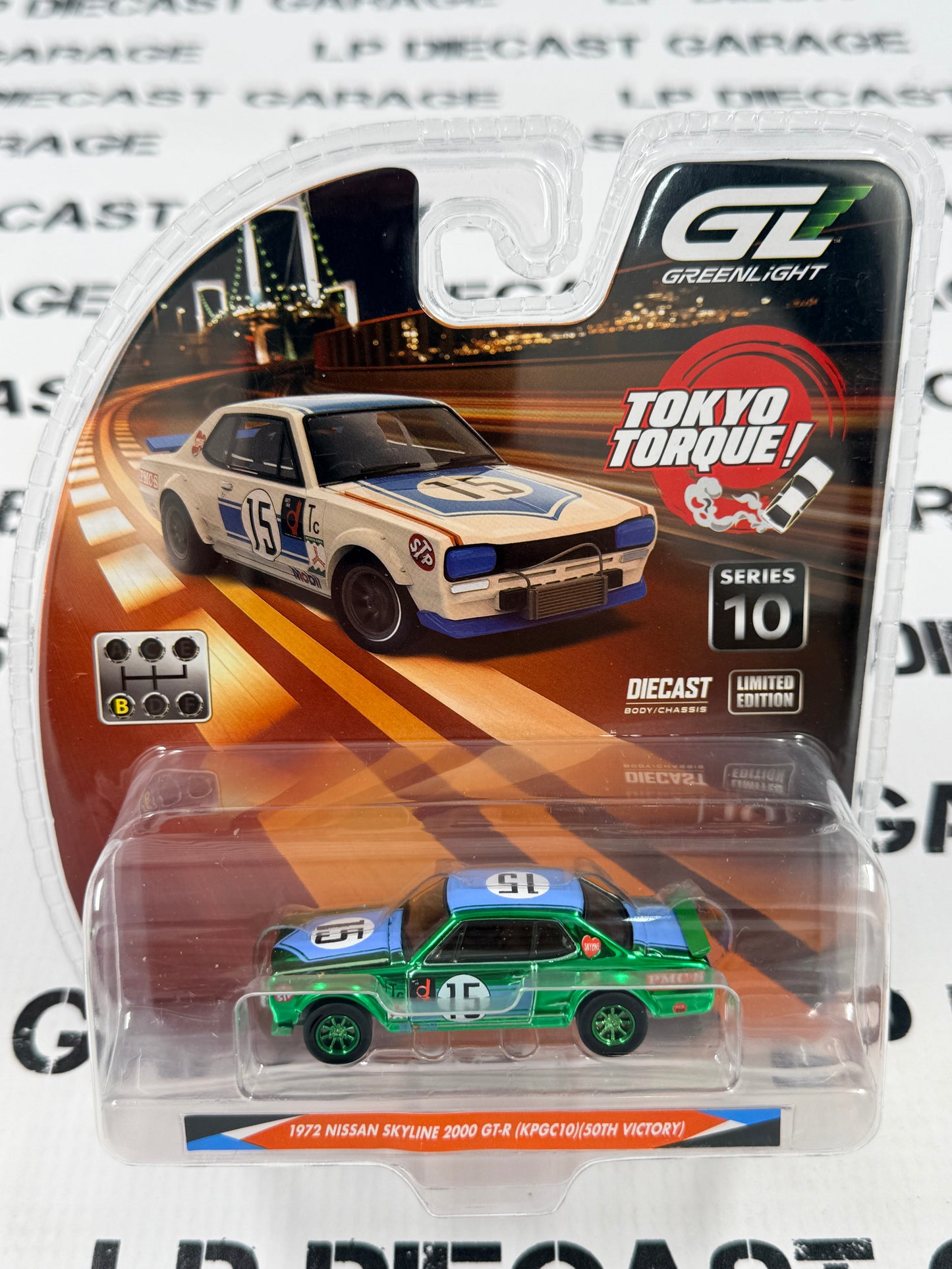 CHROME CHASE GREENLIGHT 1972 Nissan Skyline 2000 GT-R #15 1:64 Diecast Tokyo Torque