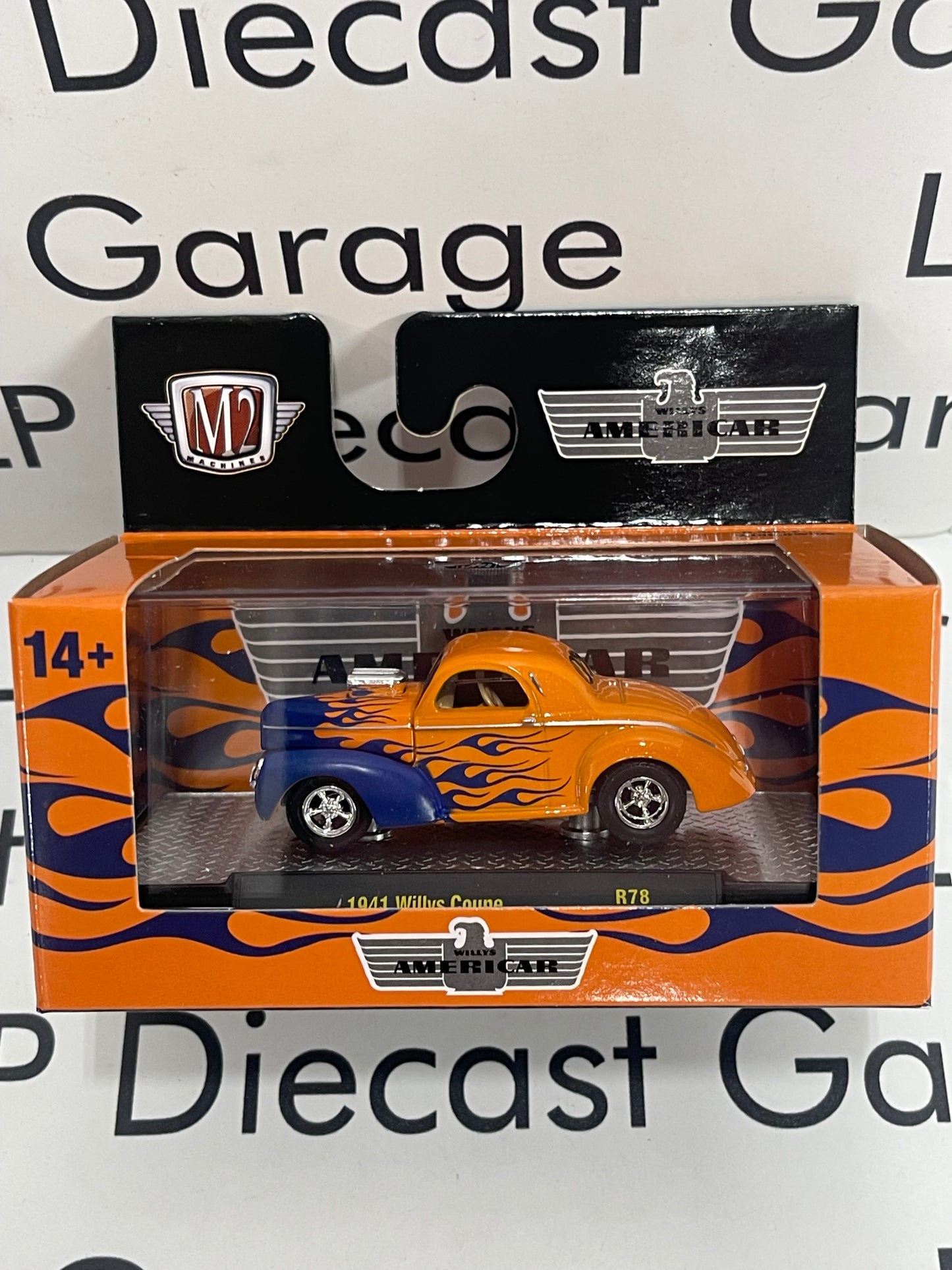 M2 1941 Willy's Coupe Orange w/Blue Flames 1:64 Diecast