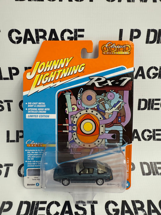 JOHNNY LIGHTNING 1985 Mazda RX-7 Tender Blue 1:64 Diecast Classic Gold