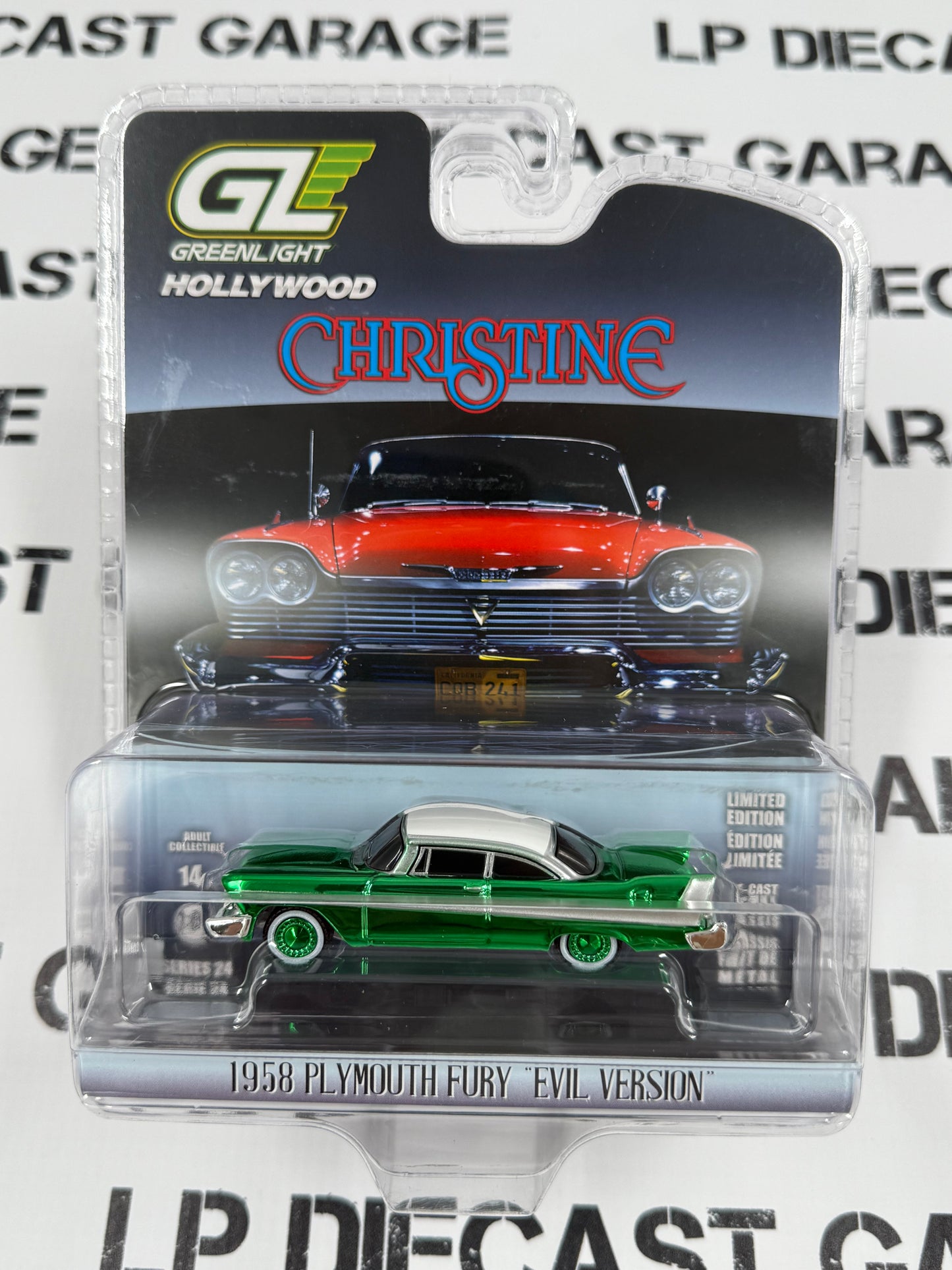 CHASE GREENLIGHT 1958 Plymouth Fury Christine Evil Version 1:64 Diecast Hollywood