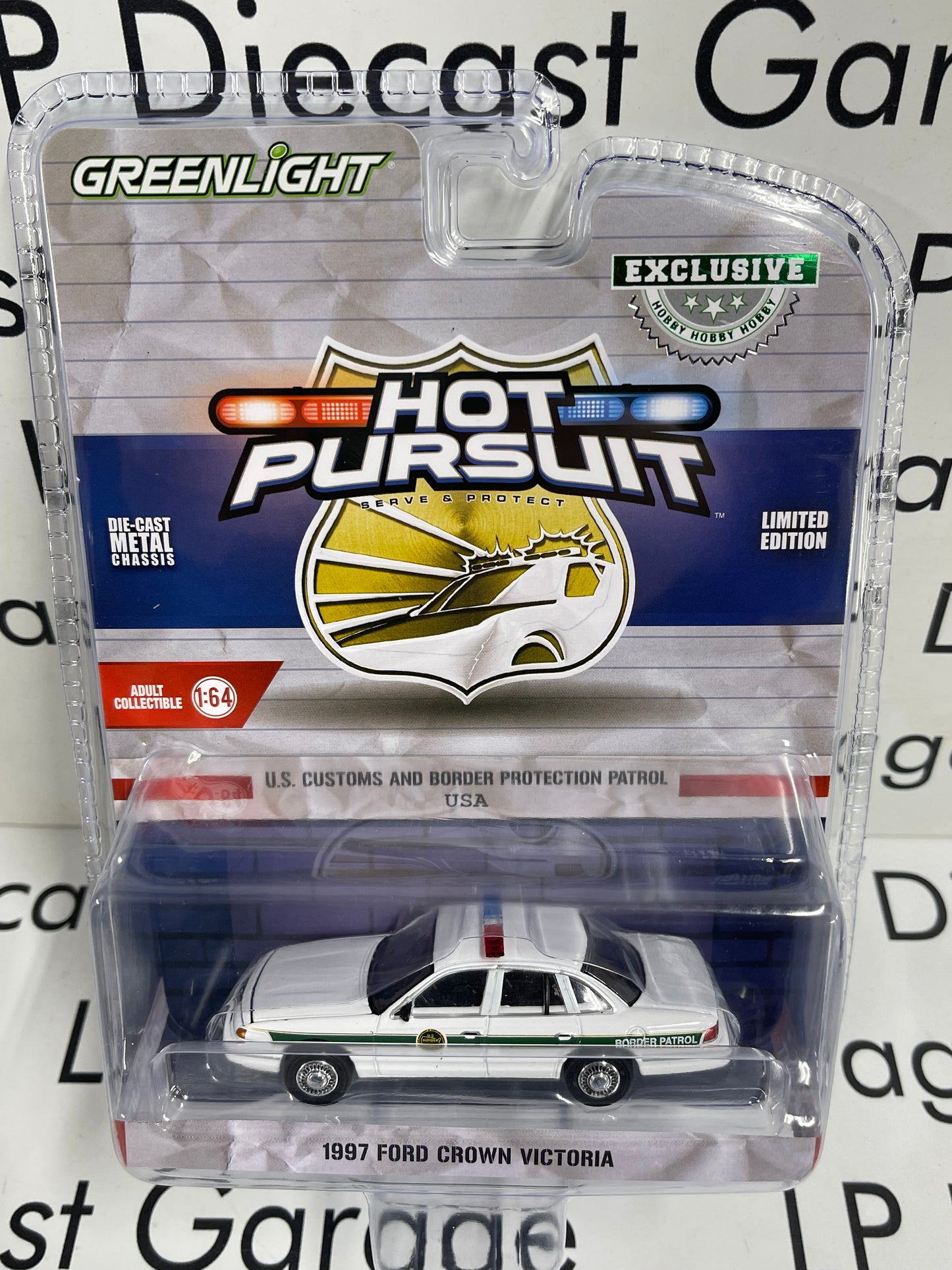 GREENLIGHT 1997 Ford Crown Victoria Border Patrol 1:64 Diecast Hot Pursuit