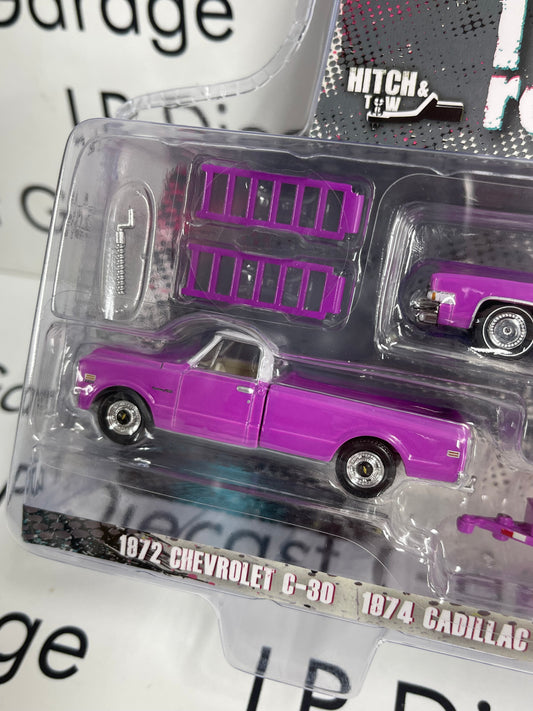 GREENLIGHT 1972 Chevrolet C-30 1974 Cadillac Pink True Romance 1:64 Diecast