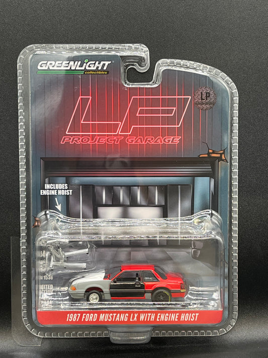 GREENLIGHT 1987 Ford Mustang LX w/Hoist Red Project LP Exclusive 1:64 Diecast Promo