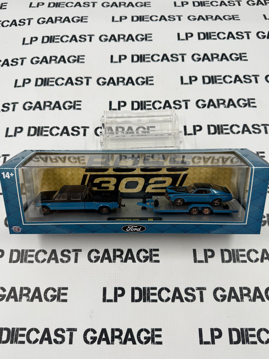 CHASE M2 Haulers 1990 Ford F-350 & 1970 Ford Mustang w/ Trailer Black Blue 1:64 Diecast