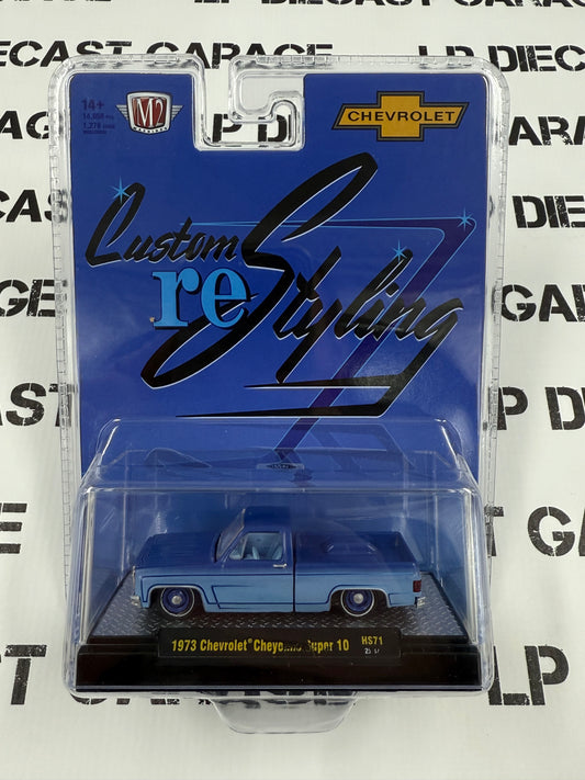 M2 1973 Chevrolet Cheyenne Super 10 Blue 1:64 Diecast Custom Restyling