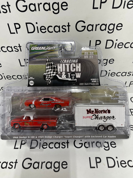 GREENLIGHT 1966 Dodge D-100 & 1969 Charger w/ Trailer Mr. Norms 1:64 Diecast Hitch & Tow