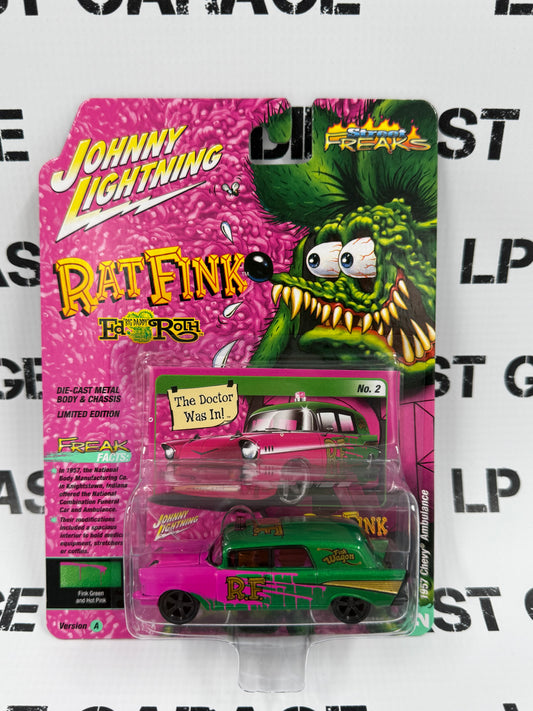 JOHNNY LIGHTNING 1957 Chevy Ambulance Rat Fink Wagon 1:64 Diecast Street Freaks