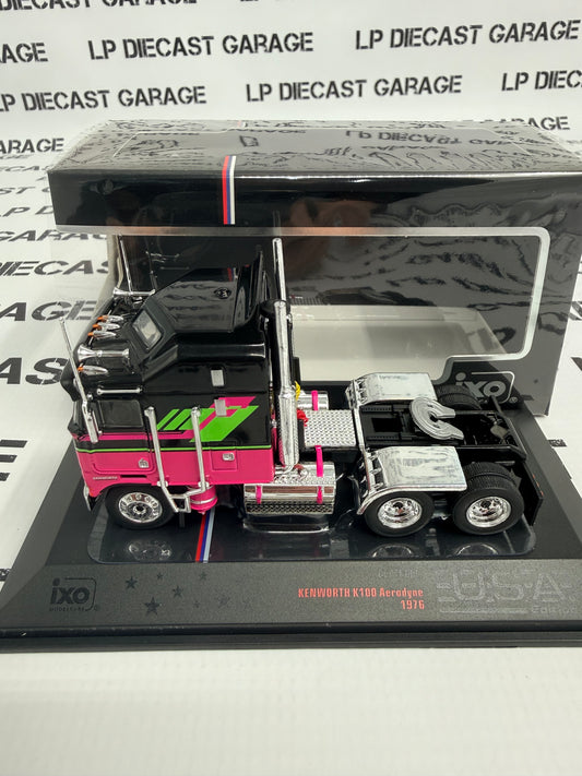 IXO Models 1976 Kenworth K100 Aerodyne Black w/ Pink Semi Truck 1:64 Diecast