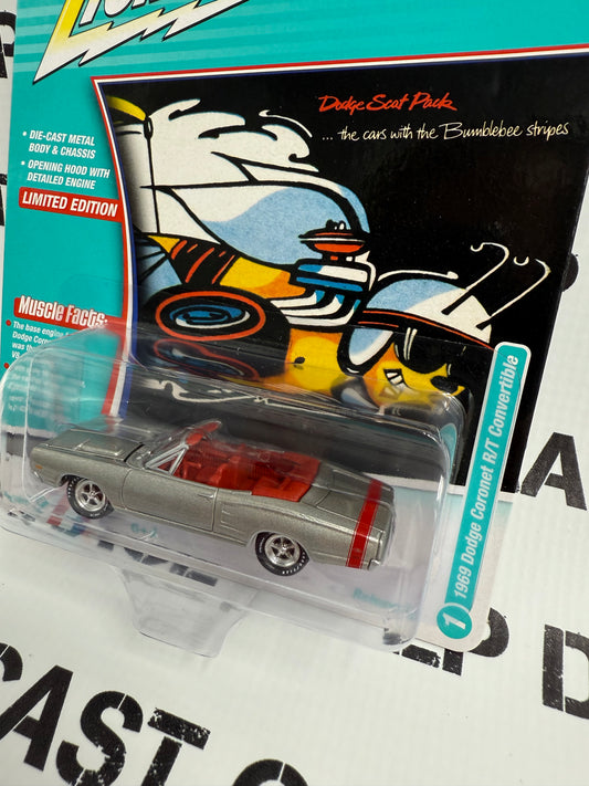 JOHNNY LIGHTNING 1969 Dodge Coronet R/T Silver 1:64 Diecast Muscle Cars USA