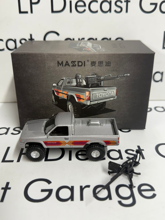 MASDI 1995 Toyota Hilux Truck Silver w/ Red Decals 1:64 Diecast