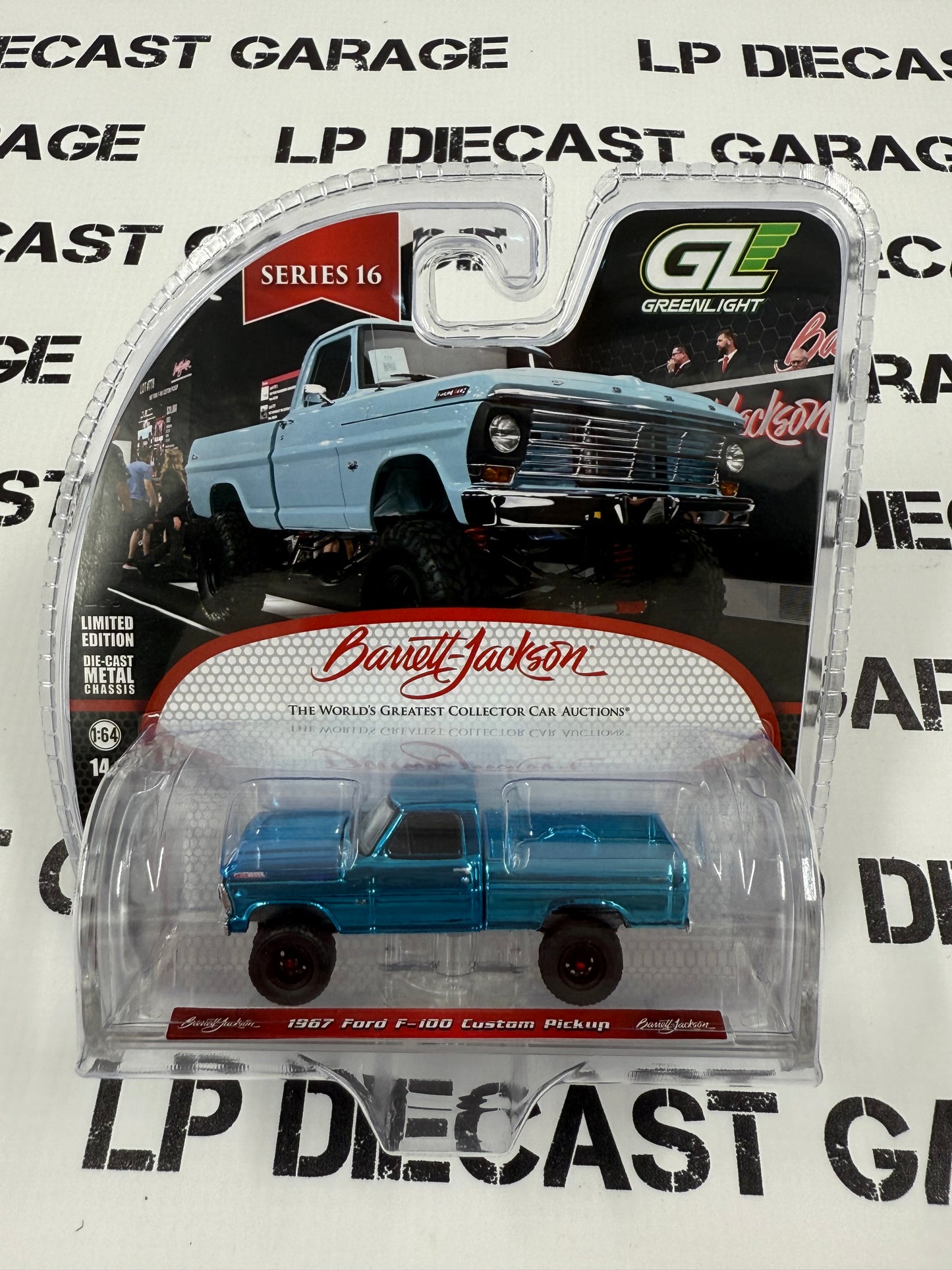 CHROME CHASE GREENLIGHT 1967 Ford F-100 Custom Blue 1:64 Diecast Barrett Jackson