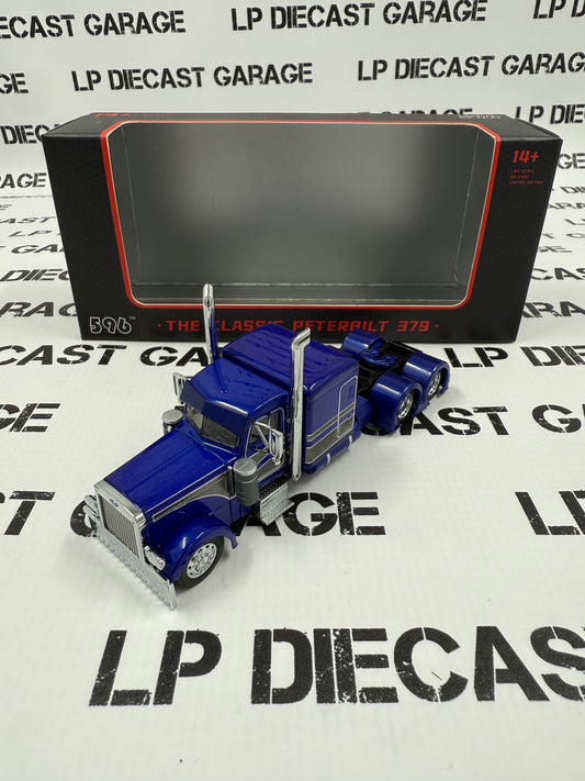 596 Model Classic Peterbilt 379 Blue & Gray Custom Semi Truck 1:64 Diecast