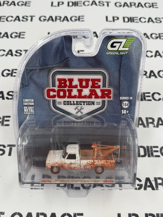 GREENLIGHT 1973 Ford F-100 Tow Truck Dirty 1:64 Diecast Blue Collar