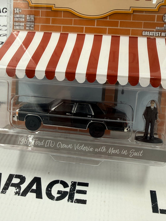 GREENLIGHT 1987 Ford LTD Crown Victoria Black w/ Figure 1:64 Diecast Hobby Shop