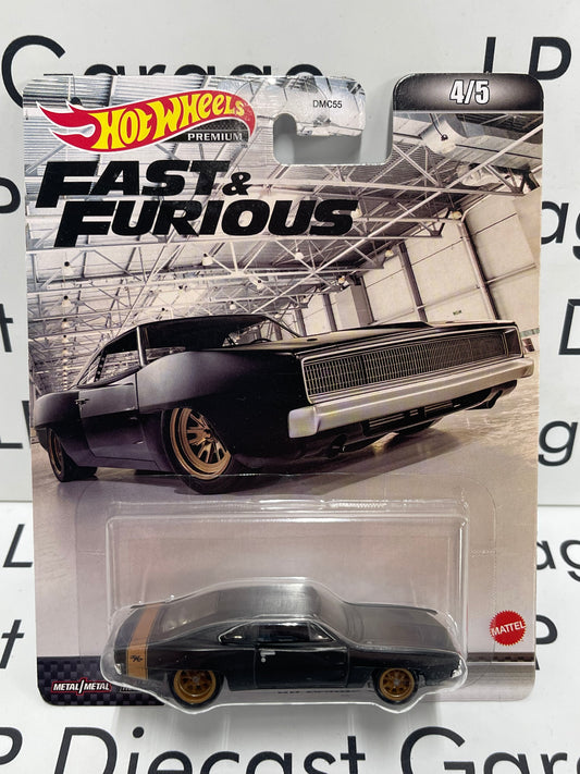 HOT WHEELS 1968 Dodge Charger Black with Gold Wheels Fast & Furious Premium 1:64 Diecast