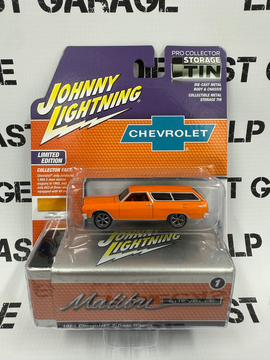 JOHNNY LIGHTNING 1965 Chevrolet Malibu Wagon Orange 1:64 Diecast Collector Tins