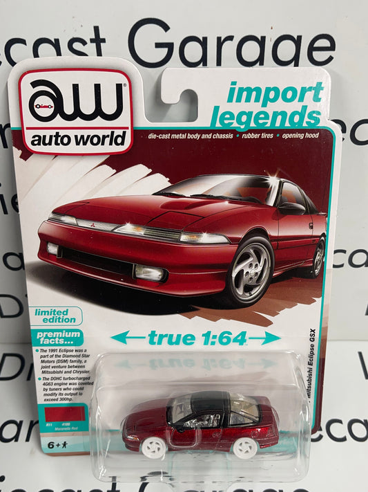 ULTRA RED CHASE AUTO WORLD 1991 Mitsubishi Eclipse GSX Red 1:64 Diecast Import Legends