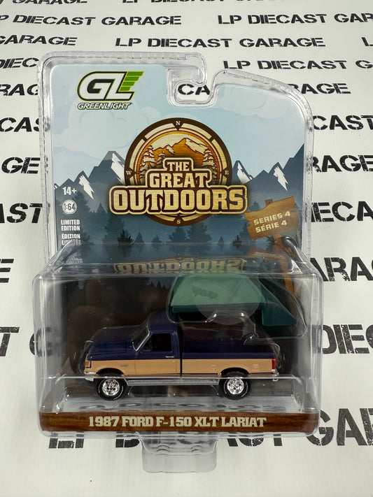 GREENLIGHT 1987 Ford F-150 XLT Blue w/ Tent 1:64 Diecast Great Outdoors