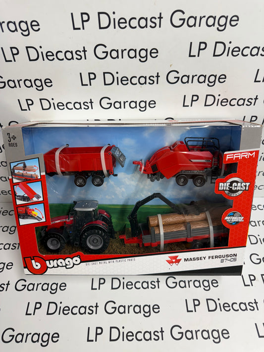 BBURAGO Farm Massey Ferguson 8740S Tractor 1:50 Diecast Set