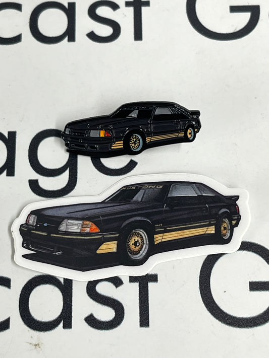LP Diecast Exclusive 1988 Ford Mustang SLN Black Pin & Sticker Set
