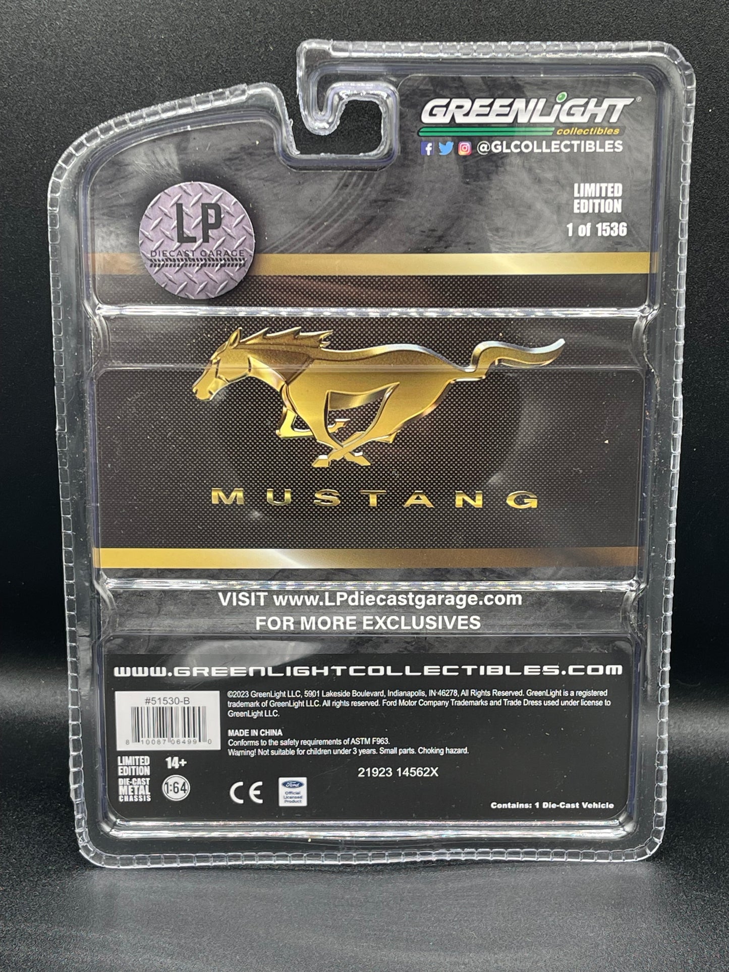 GREENLIGHT 1988 Ford Mustang Motorsport "SLN" Scarlet Red with Gold Decals LP Diecast Garage Exclusive 1:64 Diecast Promo